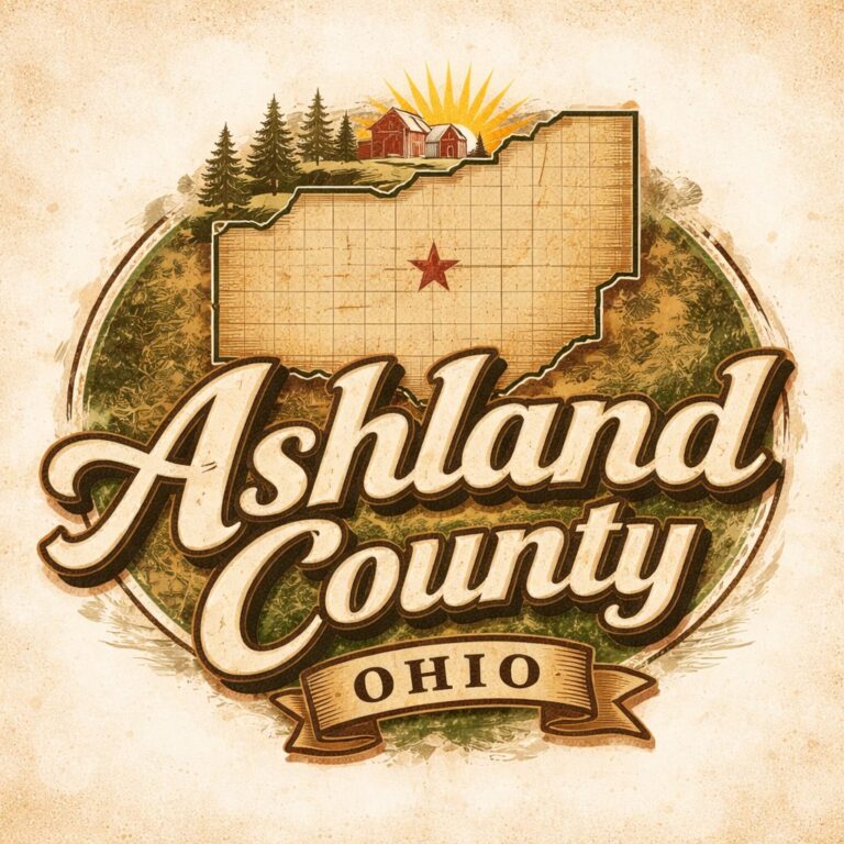 Ashland County Ohio vintage illustrated badge
