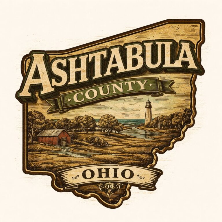 Ashtabula County Ohio vintage illustrated badge