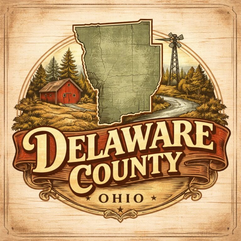 Delaware County Ohio vintage illustrated badge