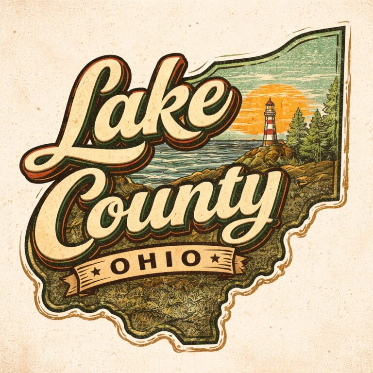 Lake County Ohio vintage illustrated badge